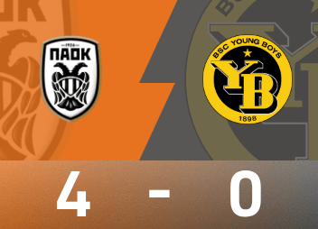 รายงานผลการแข่งขันยูโรปาลีก บาบายิง 1 จ่าย 1 เทสซาโลนิกิเอาชนะยังบอยส์ 4-0